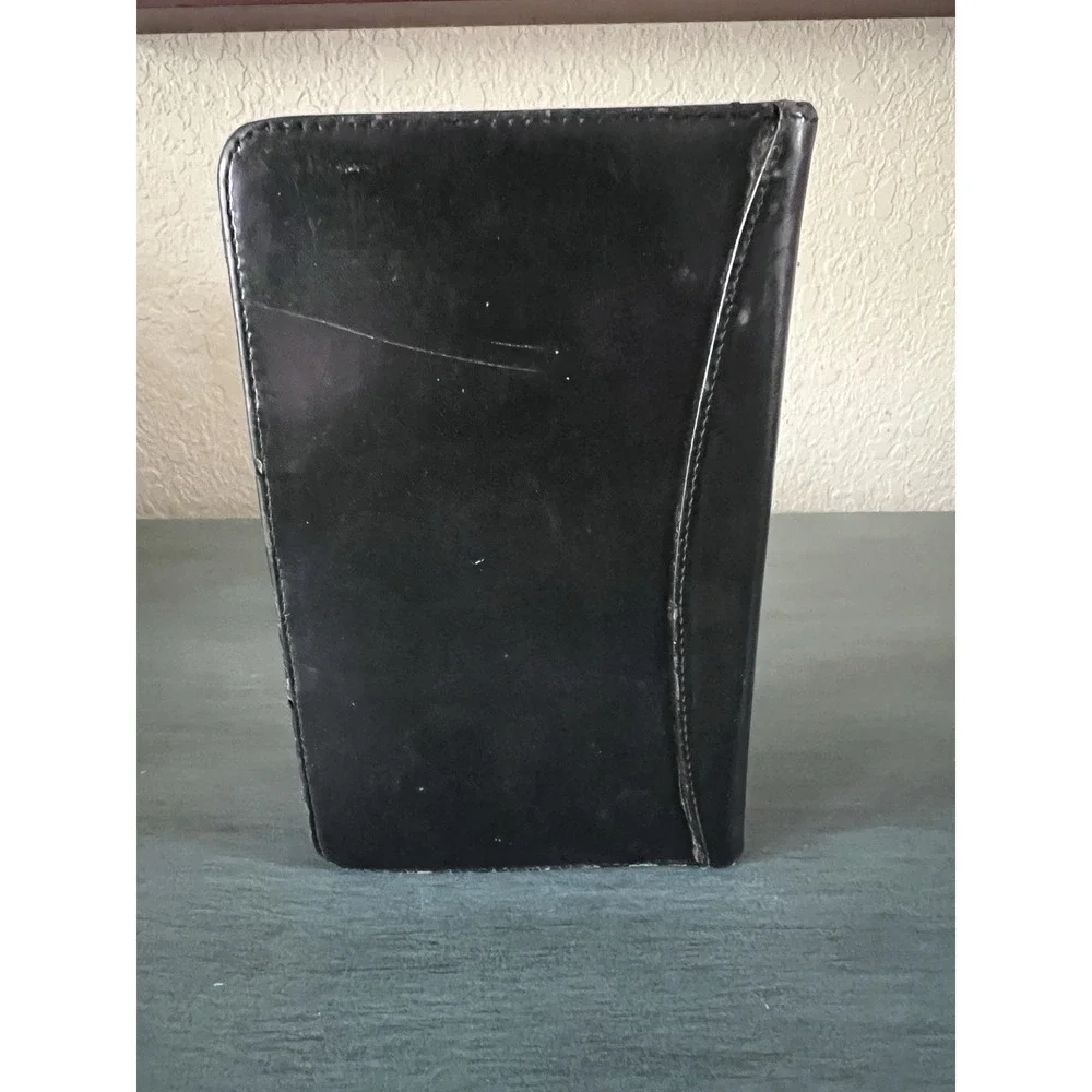 Vtg 90's FRANKLIN COVEY Classic Black Full-Grain Aniline Leather 6 Ring Zip